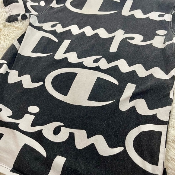 Size L Vintage Champion T-Shirt Vintage 90s All Over Print‎ Black Distressed Y2K - Picture 14 of 15